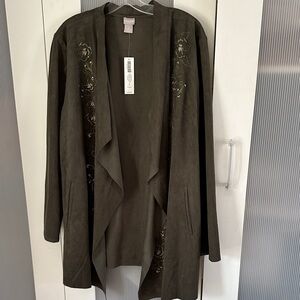 NWT Chico's Olive Green faux suede Embroidered Blazer